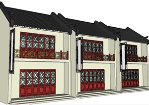 中式古典联排房商业建筑设计SU(草图大师)模型