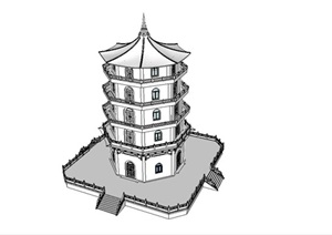 中式风格塔设计SU(草图大师)模型