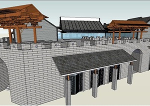 古典风格古城状茶楼建筑SU(草图大师)模型