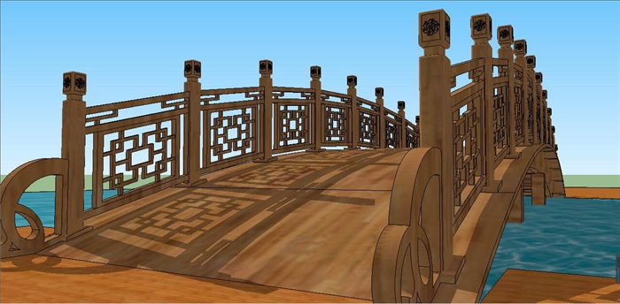 中式拱形木桥设计SU模型