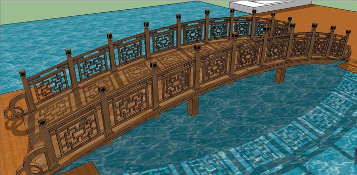 中式拱形木桥设计SU模型