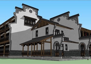 古典中式多层客栈商铺建筑设计SU(草图大师)模型