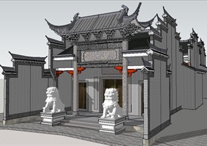 古典中式古建祠堂建筑SU(草图大师)模型