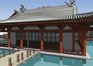 古典中式风格宋代古建筑设计SU(草图大师)模型