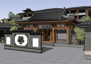 古典中式风格山地酒店建筑SU(草图大师)模型