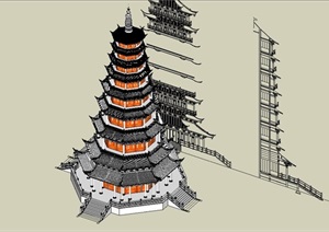 古塔建筑SU(草图大师)模型