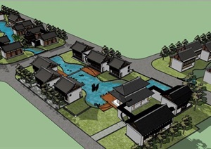 农家乐度假区规划及中式风格建筑SU(草图大师)模型
