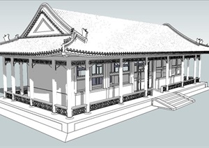 中式古典风格四合院建筑SU(草图大师)模型