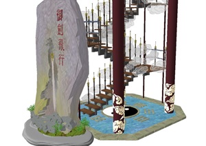 古典中式景区滑索索道站建筑方案ＳＵ模型