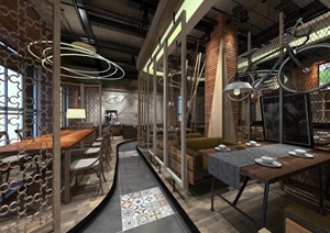 现代工业风咖啡厅装潢方案ＳＵ模型