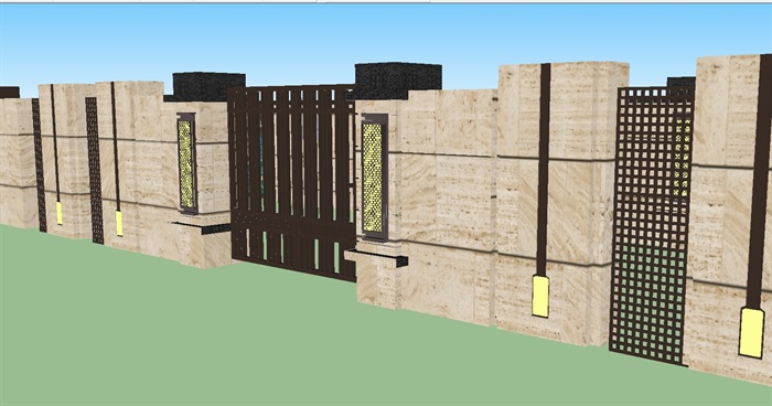 一组新古典景观围墙组合 ＳＵ模型(2)