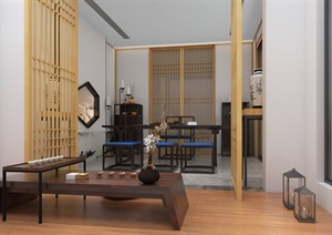现代新中式茶室室内空间设计SU(草图大师)模型