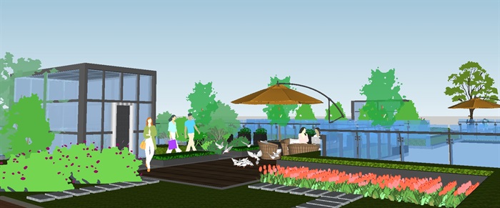 两个办公区屋顶休闲花园SＵ模型(6)