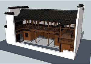 中式古建饭庄建筑SU(草图大师)模型
