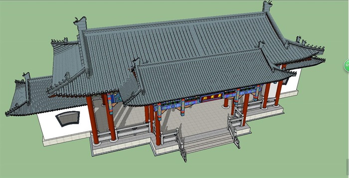 中式古典风格景区入口大门建筑SU模型