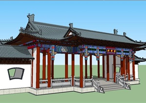 中式古典风格景区入口大门建筑SU(草图大师)模型