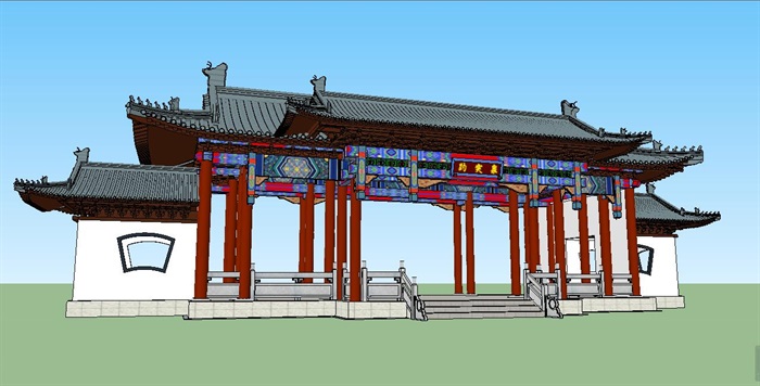 中式古典风格景区入口大门建筑SU模型
