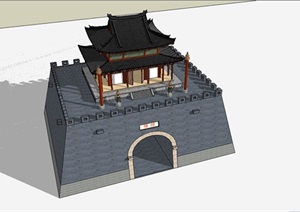 中式古典风格鼓楼建筑SU(草图大师)模型
