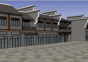 中式风格古镇商业街建筑设计SU(草图大师)模型