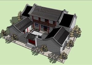 仿古小院民居建筑SU(草图大师)模型
