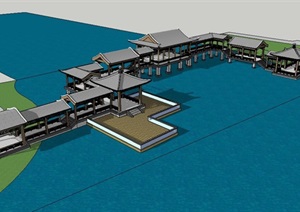 湖中廊桥设计SU(草图大师)模型