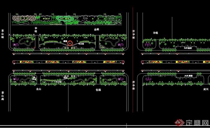 现代道路绿化设计cad平面图