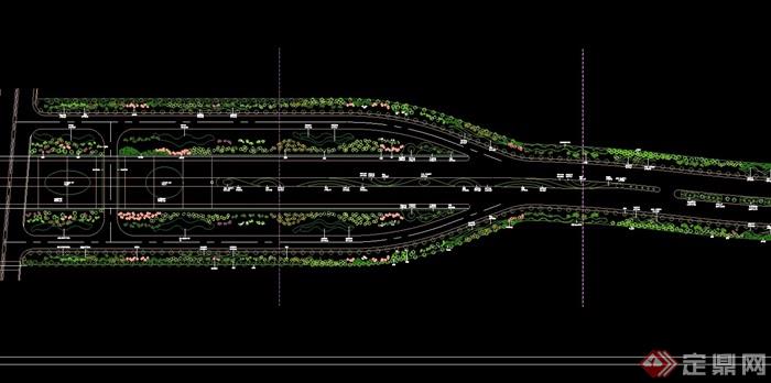 现代详细道路绿化cad平面图