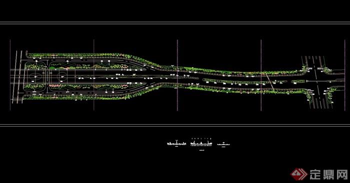 现代详细道路绿化cad平面图