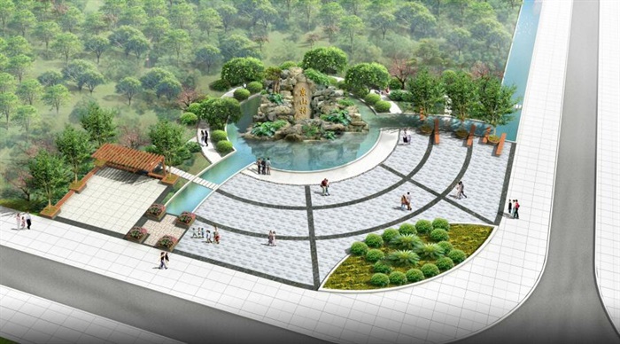 某农村入口小广场设计景观设计cad施工图 效果图 模型
