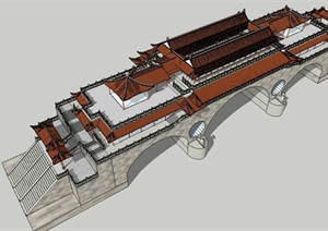 特色中式风格廊桥建筑SU(草图大师)模型