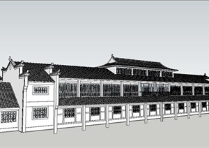 特色大门设计及古典风格商业建筑SU(草图大师)模型