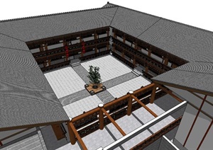 古典中式风格客栈建筑SU(草图大师)模型