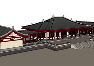 中式风格会所建筑SU(草图大师)模型