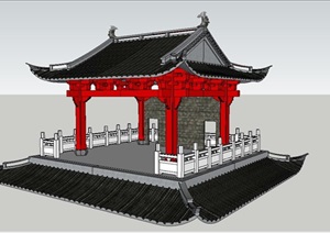 古建戏台建筑SU(草图大师)模型