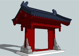 单排柱式垂花门建筑SU(草图大师)模型