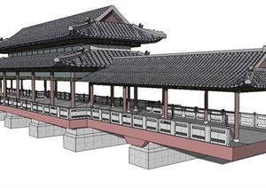 风雨桥建筑SU(草图大师)模型