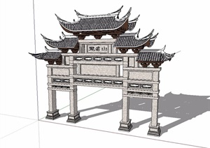 旅游景区古典中式大门SU(草图大师)模型