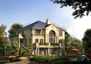 3层法式风格独栋别墅效果图和施工图