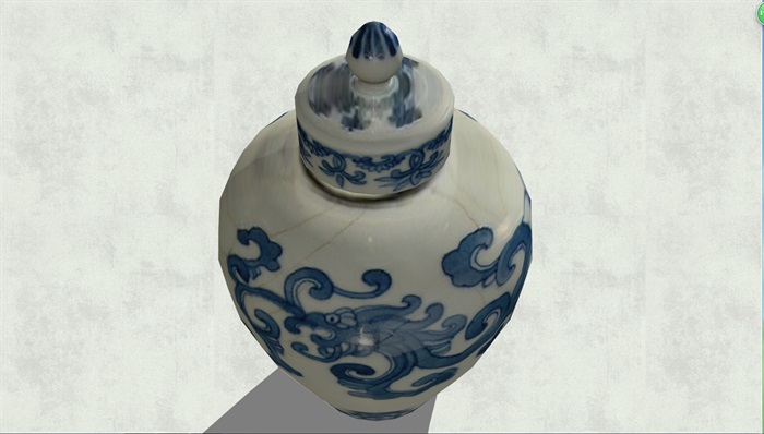 青花瓷陶罐SU模型