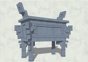 中式四足鼎雕塑SU(草图大师)模型