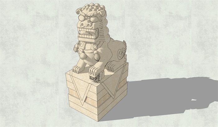 带底座石狮子雕塑SU模型