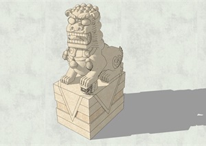 带底座石狮子雕塑SU(草图大师)模型
