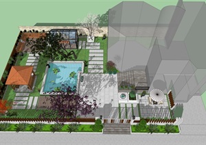 现代别墅庭院园林设计SU(草图大师)模型