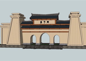 某古典中式风格详细的大门建筑SU(草图大师)模型