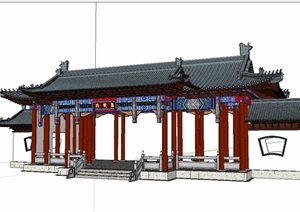 旅游景区详细的大门建筑SU(草图大师)模型