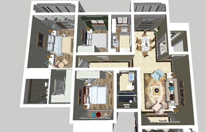 欧式风格室内整套家装方案ＳＵ模型(14)