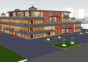 古典中式风格三层商场建筑方案ＳＵ模型