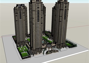 新古典风格详细的高层住宅楼设计SU(草图大师)模型