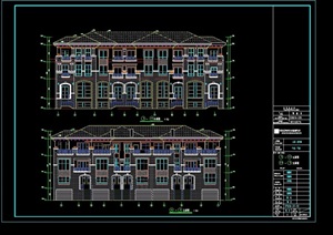 某欧式现代双拼别墅设计cad平立剖