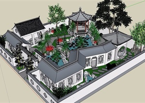 某古典中式风格详细庭院景观素材SU(草图大师)模型